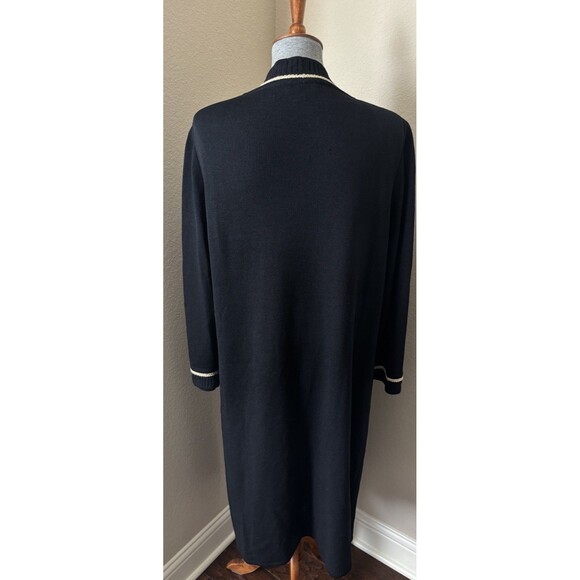 St John Sport Size XL Black Gold Trimmed Wool Blend Duster Cardigan Sweater - Picture 8 of 12